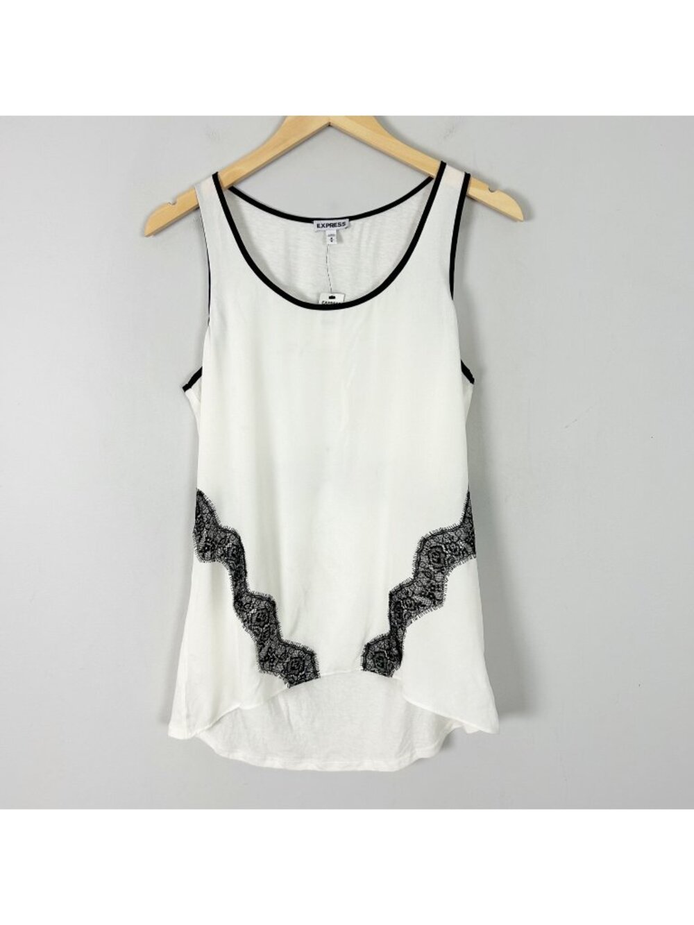NEW Express White Tank Top with Black Crochet Lace Boho Size Medium Women's